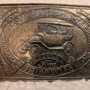 Vtg Heavy Solid Pewter Henry Ford Automobiles Model T Detroit Belt Buckle